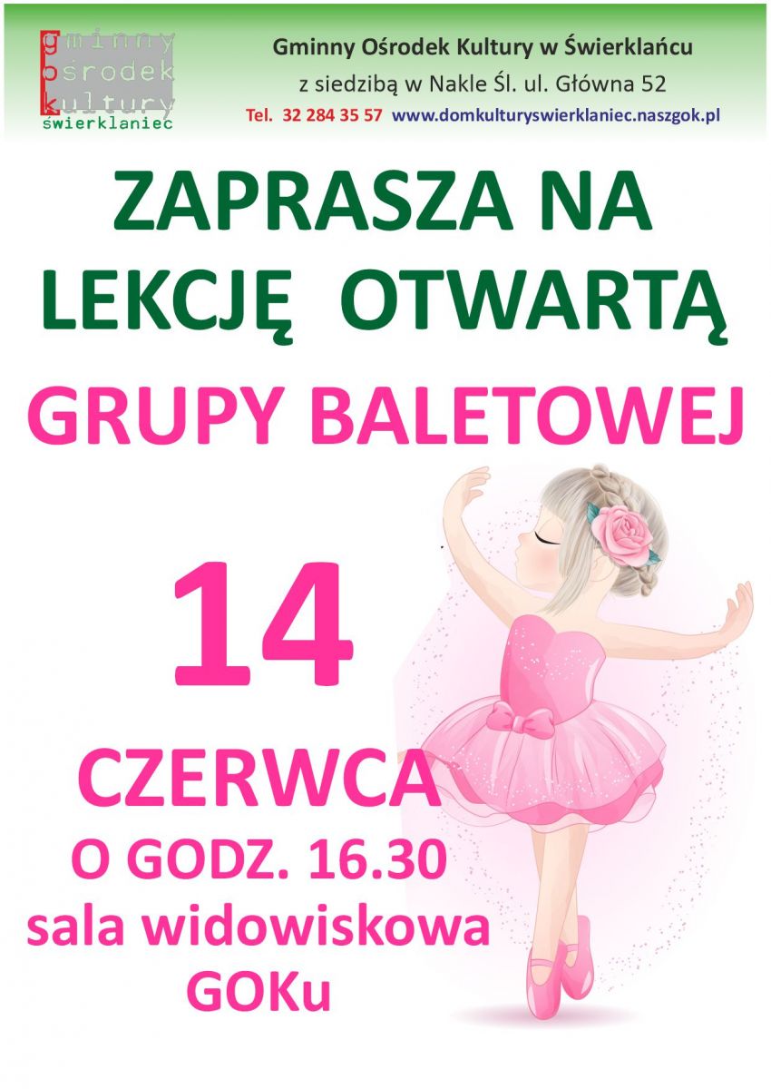Plakat - lekcja otwarta grupy baletowej - 14 czerwca