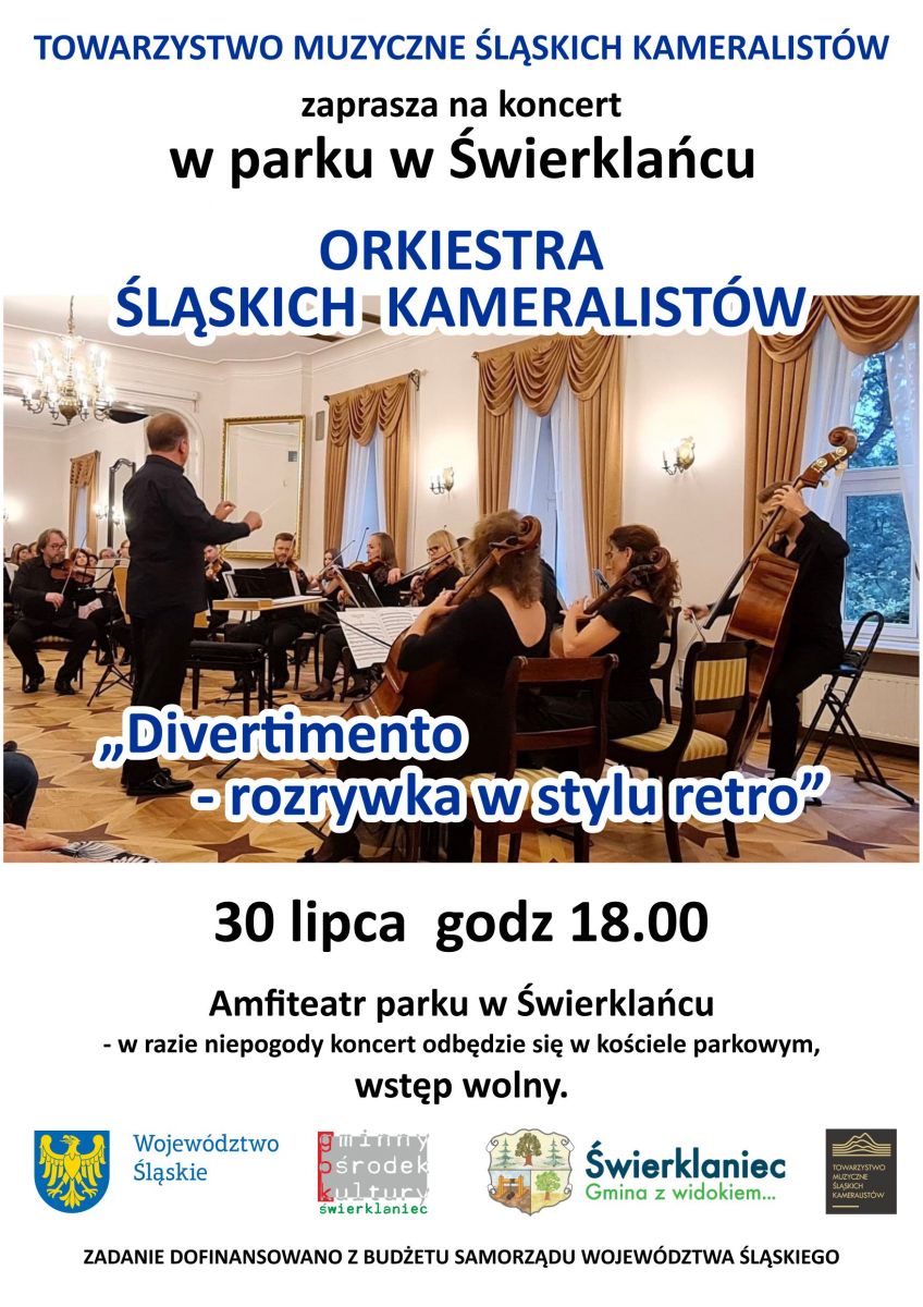 Plakat - koncert wakacyjny Orkiestry Śląskich Kameralistów - 30 lipca