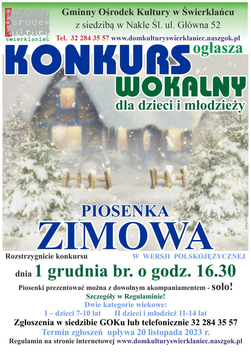 Plakat - konkurs Piosenka Zimowa - 1 grudnia 2023