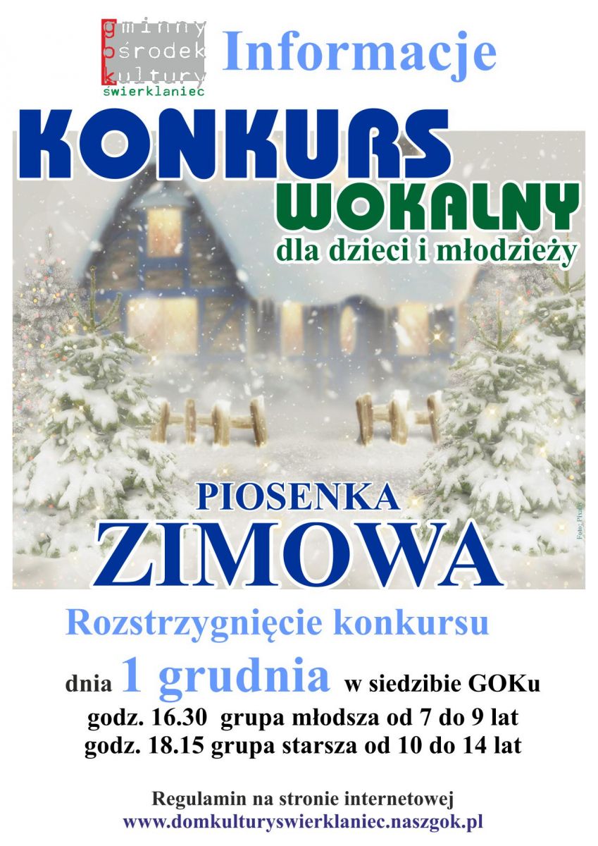 Plakat - konkurs piosenki zimowej - 1 grudnia od godziny 16.30