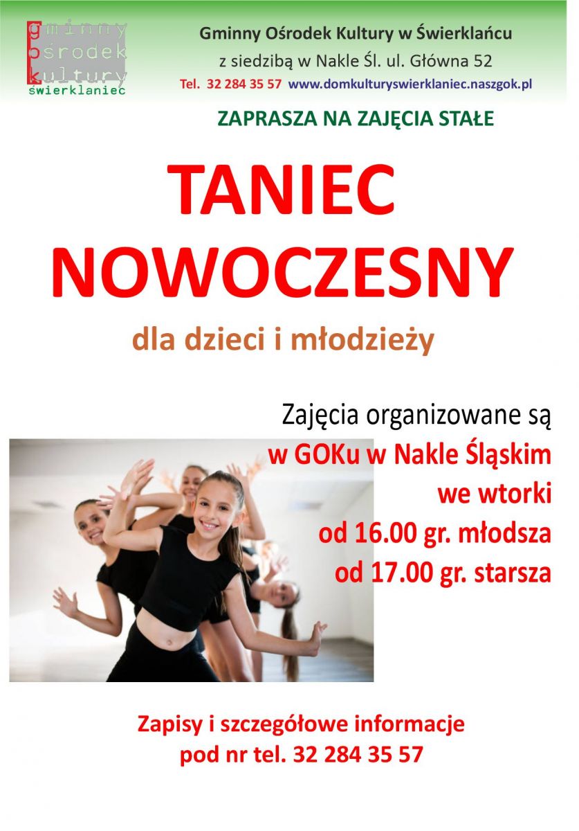 Plakata - taniec nowoczesny dla dzieci i młodzieży we wtorki od godz. 16.00