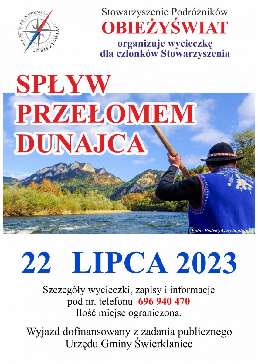 Plakat - spływ przełomem Dunajca - 22 lipca
