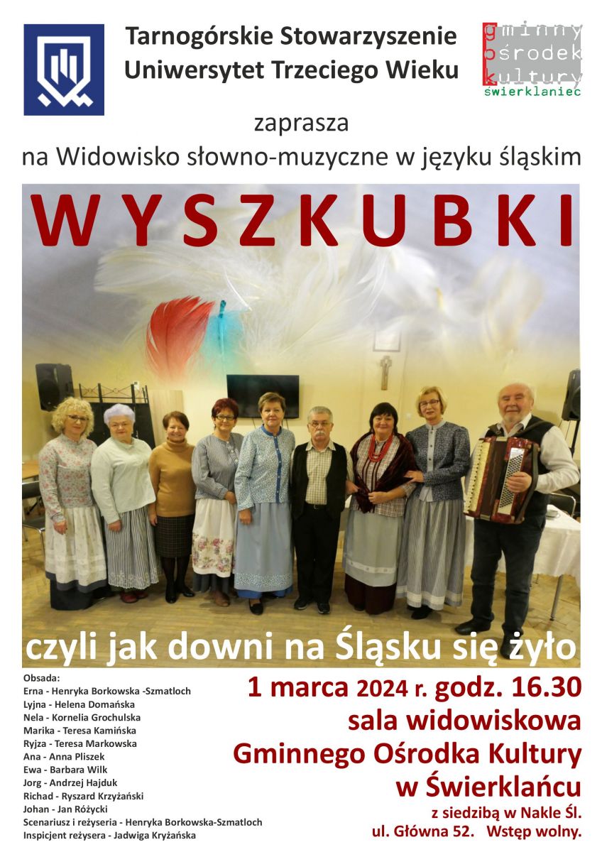 Plakat - Widowisko słowno-muzyczne w języku śląskim Wyszkubki - 1 marca