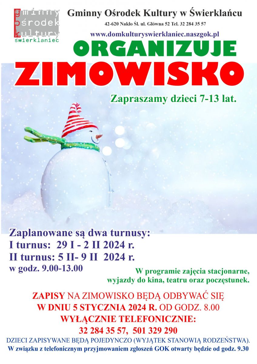 Plakat - Zimowisko - od 29 stycznia do 9 lutego